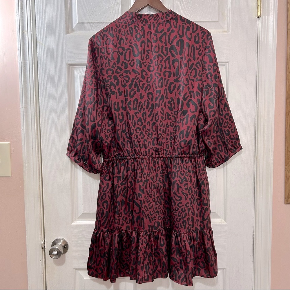 Rebecca Minkoff Dress Ollie Animal Print Fully Lined Burgundy Black Size XL - Picture 3 of 7